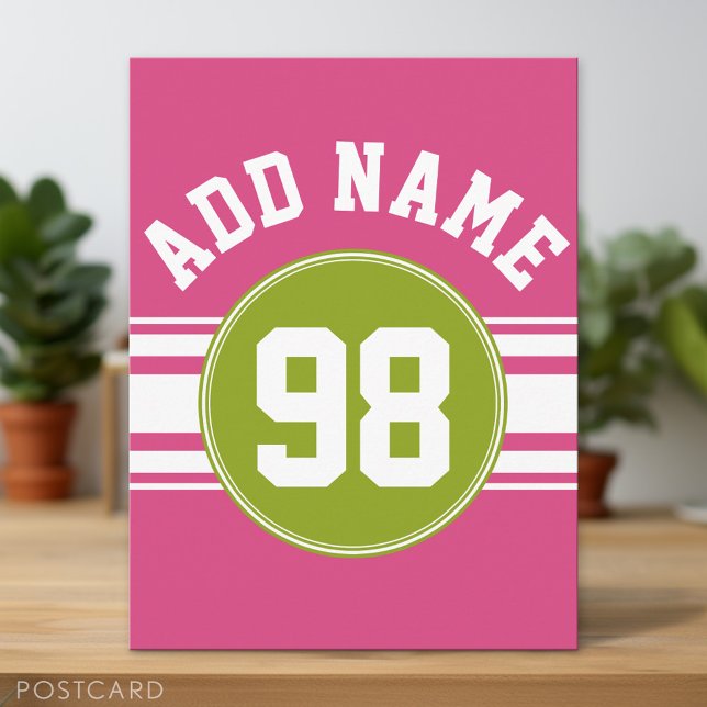 Pink und Limon Sports Jersey Individuelle Name Num Postkarte (Custom Postcard)