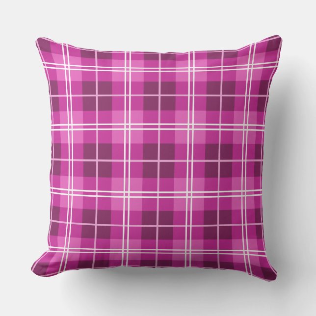 Pink und Magenta Kariertes Tartan Muster Kissen (Vorderseite)