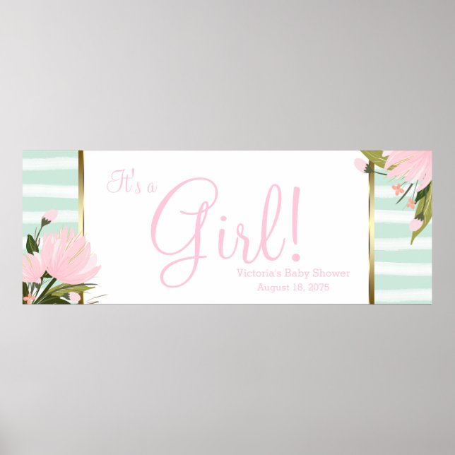 Pink und Mint Green Baby Duschbanner Poster (Vorne)