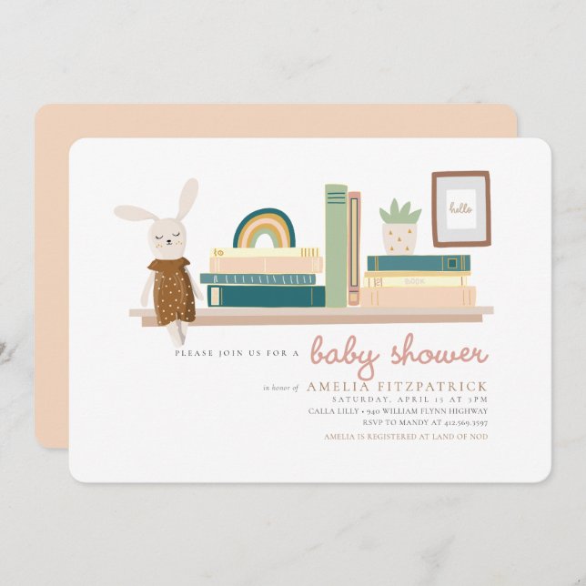 Pink und Minze Bücher für Babydusche Einladung (Vorne/Hinten)