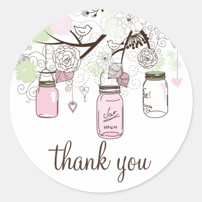 Pink und Minze Green Mason Jars Danke Sticker (Vorderseite)