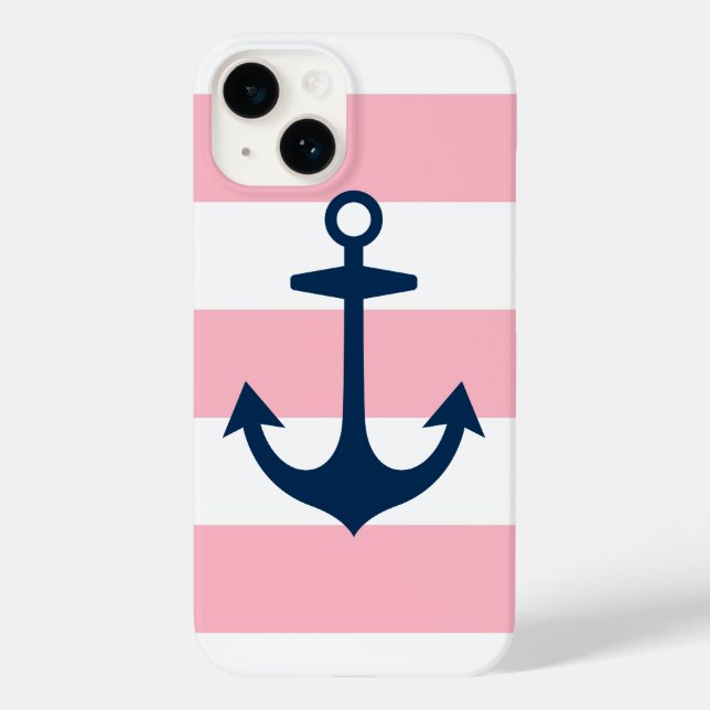 Pink und Navy Blue Anchor und Streifen Muster Case-Mate iPhone Hülle (Rückseite)