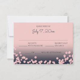 Pink und Navy Blue Bokeh Hochzeitsreaktion RSVP Karte