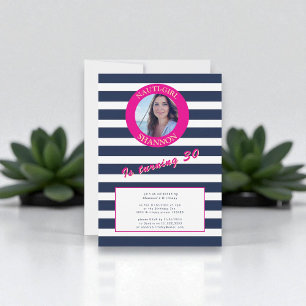 Pink und Navy Nautic Stripes Geburtstagsparty Einladung