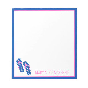 Pink und Navy Polka Dots Drehe Flops Personalisier Notizblock
