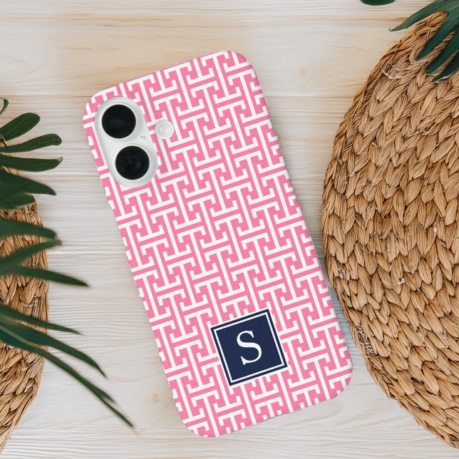 Pink und Navy Preppy Muster Monogram Case-Mate iPhone Hülle (Von Creator hochgeladen)