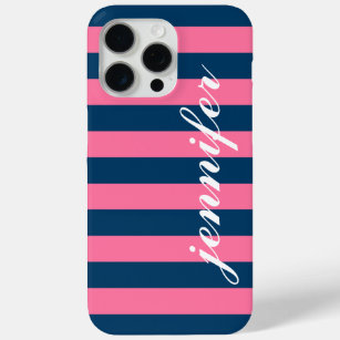 Pink und Navy Stripes, benutzerdefinierter Name fü iPhone 15 Pro Max Hülle