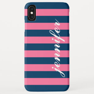 Pink und Navy Stripes, benutzerdefinierter Name fü iPhone XS Max Hülle