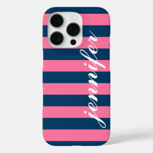 Pink und Navy Stripes, benutzerdefinierter Name fü iPhone 16 Pro Hülle