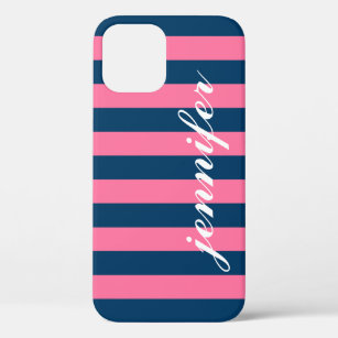 Pink und Navy Stripes, benutzerdefinierter Name fü Case-Mate iPhone Hülle