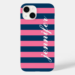 Pink und Navy Stripes, benutzerdefinierter Name fü Case-Mate iPhone Hülle