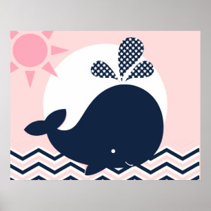 Pink und Navy Whale Kinderzimmer Poster