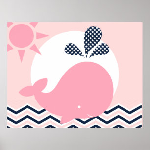 Pink und Navy Whale Kinderzimmer Poster