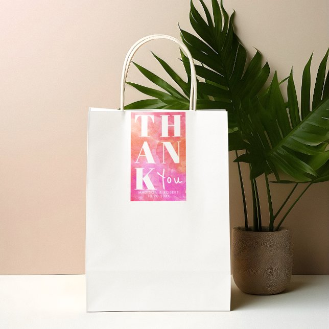 Pink und Orange Bold Vielen Dank Gastgeschenk Hoch Rechteckiger Aufkleber (Von Creator hochgeladen)