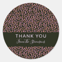 Pink und Orange Confetti Punkte auf schwarz Danke