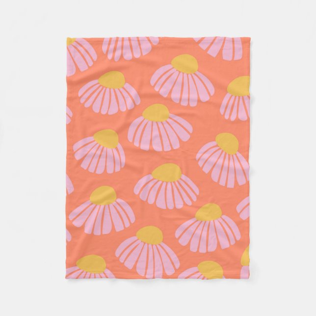 Pink und Orange Daisy Blume Muster Fleecedecke (Vorderseite)