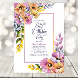 Pink und Orange Floral 85. Geburtstagsparty Einladung