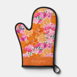 Pink und Orange Floral Aquarell - Name des benutze Ofenhandschuh