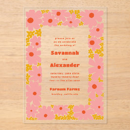 Pink und Orange Groovy Blooms Boho Wedding Acryleinladungen