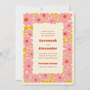 Pink und Orange Groovy Blooms Boho Wedding Einladung
