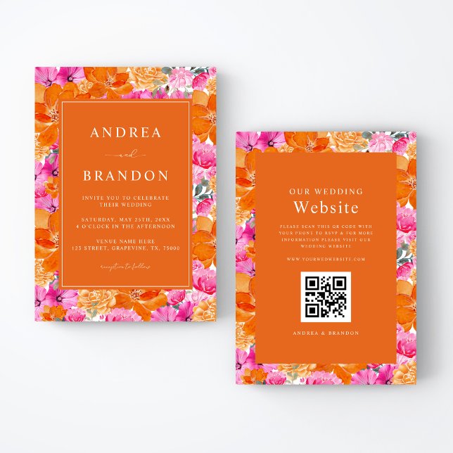 Pink und Orange | Lebendiger Garten | QR-Code-Hoch Einladung (Von Creator hochgeladen)