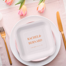 Pink und Orange Peach Apricot Typografy Wedding Pappteller