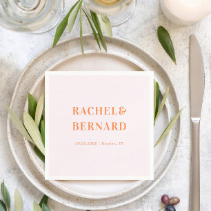 Pink und Orange Peach Apricot Typografy Wedding Serviette