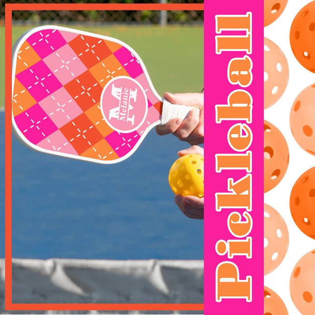 Pink und Orange Preppy Sporty Personalisiert Pickleball Schläger (Von Creator hochgeladen)