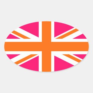 Pink und Orange Union Jack Ovaler Aufkleber
