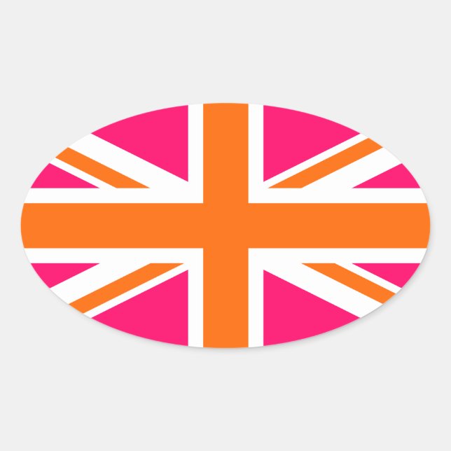 Pink und Orange Union Jack Ovaler Aufkleber (Vorderseite)