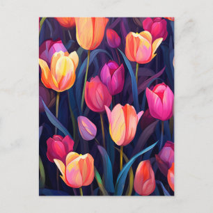 Pink und Peach Tulips Blumenmuster Feiertagspostkarte
