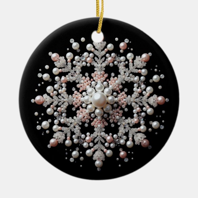 Pink und Pearl Snowflake Familie Keramik Ornament (Vorne)