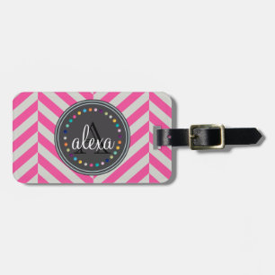 Pink und Polka Dots Monogram Gepäckmarke Gepäckanhänger