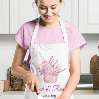 Pink und Rosen Catering-Unternehmensmarkenaufklebe Schürze