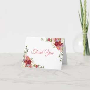 Pink- und Rosenpfingstrosen-Wasserfarben-Blumen Dankeskarte