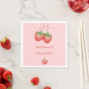 Pink und rote Erdbeeren Mädchen Geburtstag  Serviette