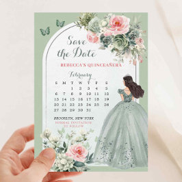 Pink und Sage Green Quince Calendar Save the Date Einladung