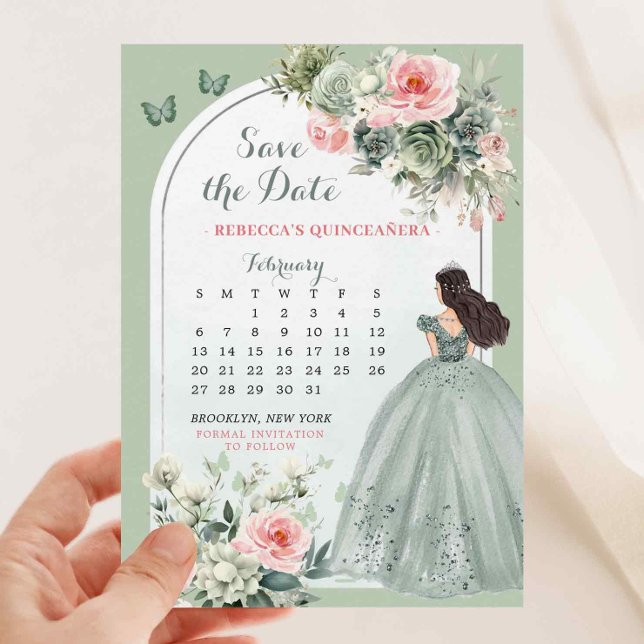 Pink und Sage Green Quince Calendar Save the Date Einladung (Von Creator hochgeladen)