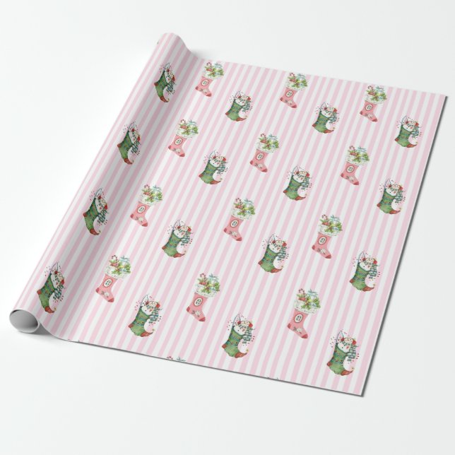 Pink und Sage Green Vintage Weihnachtsgeschenk Wra Geschenkpapier (Ungerollt)