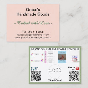 Pink und Sage Logo Fotos QR Codes 3,5 x 2,5 Visitenkarte