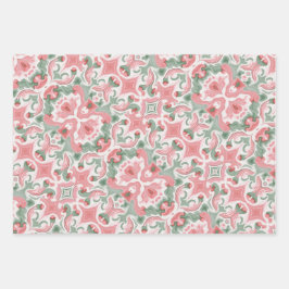 Pink und Sage Muster Geschenkpapier Set