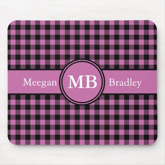 Pink und Schwarz als Gingham individuell einstellb Mousepad (Vorne)