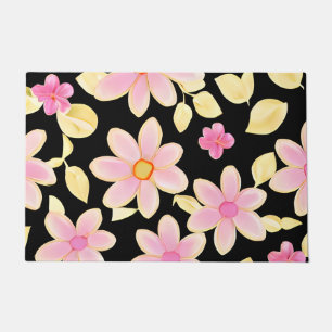 Pink und Schwarz-Blume-Muster Fußmatte