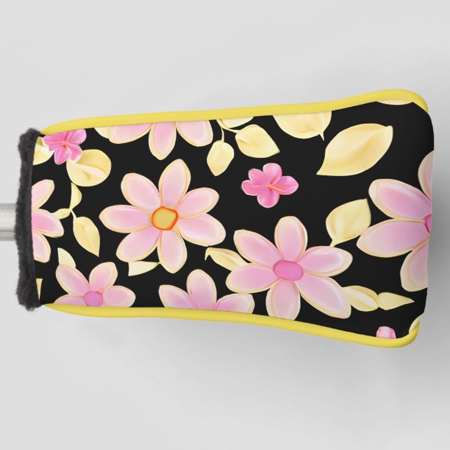 Pink und Schwarz-Blume-Muster Golf Headcover (Vorderseite)
