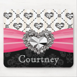 Pink-und Schwarz-Damast-Diamant-Mausunterlage Mousepad