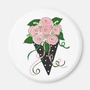 Pink und Schwarz-Flora-Bouquet Magnet