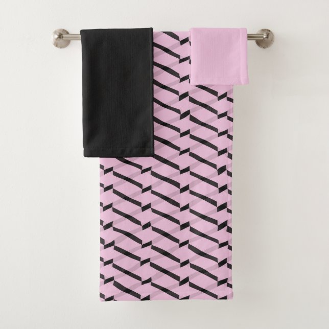 Pink und schwarz Geometrisches Muster Badhandtuch Set (Insitu)