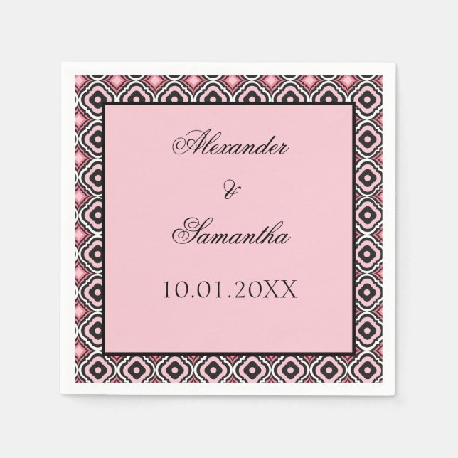 Pink und Schwarz Geometrisches Muster Serviette (Vorderseite)