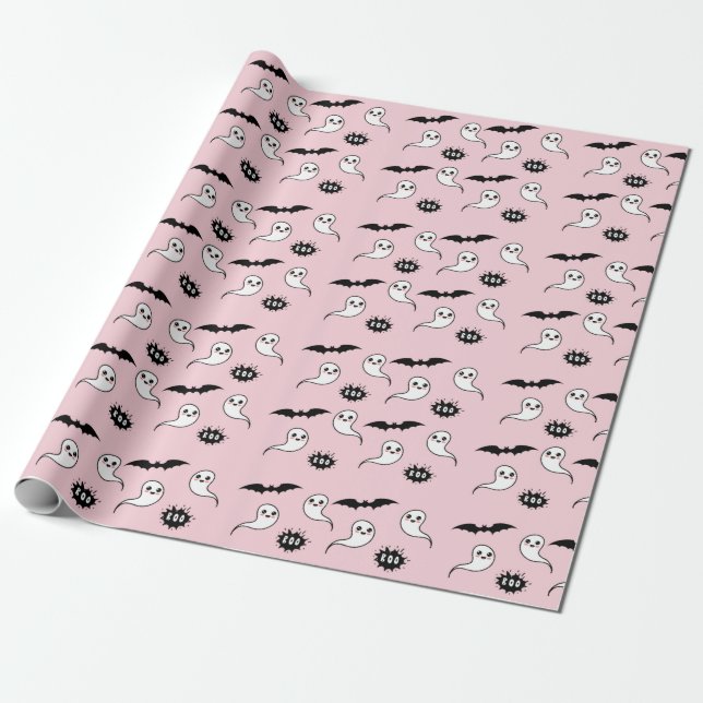 Pink und Schwarz, Halloween Wrapping Paper Geschenkpapier (Ungerollt)