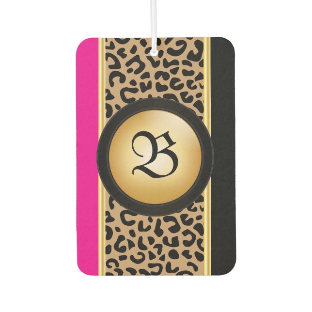 Pink und Schwarz-Leopard | Monogramm Autolufterfrischer (Vorderseite)